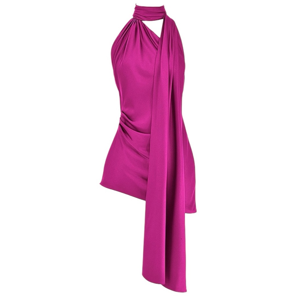 House of CB NWT Dress Aida Hot Pink Asymmetric Wrap Neck